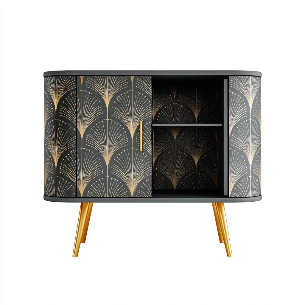 Aparador de comedor 135x40x90 cm - madera negra y dorada - estilo decorativo con almacenamiento amplio