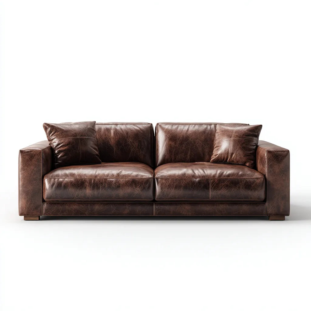Sofá 2 plazas 176×94×80 cm - marrón - tapizado efecto piel para Sala De Estar - diseño recto contemporáneo