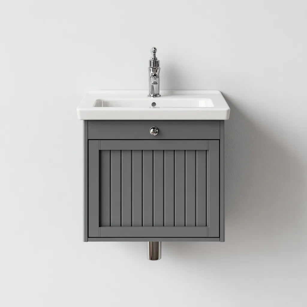 Mueble de lavabo suspendido 70×46×72 cm - gris y blanco - estilo compacto para baño