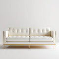 Sofá de 3 plazas 210x88x82 cm - tela blanca y metal dorado - diseño moderno con respaldo capitoné