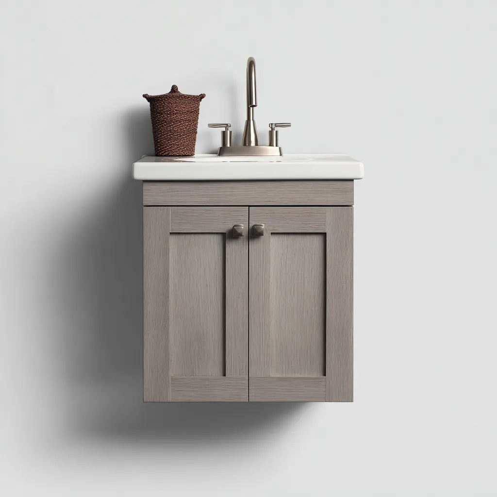 Lavabo 70×45×62 cm - gris-blanco - mueble suspendido para Baño - puertas enmarcadas y estilo moderno