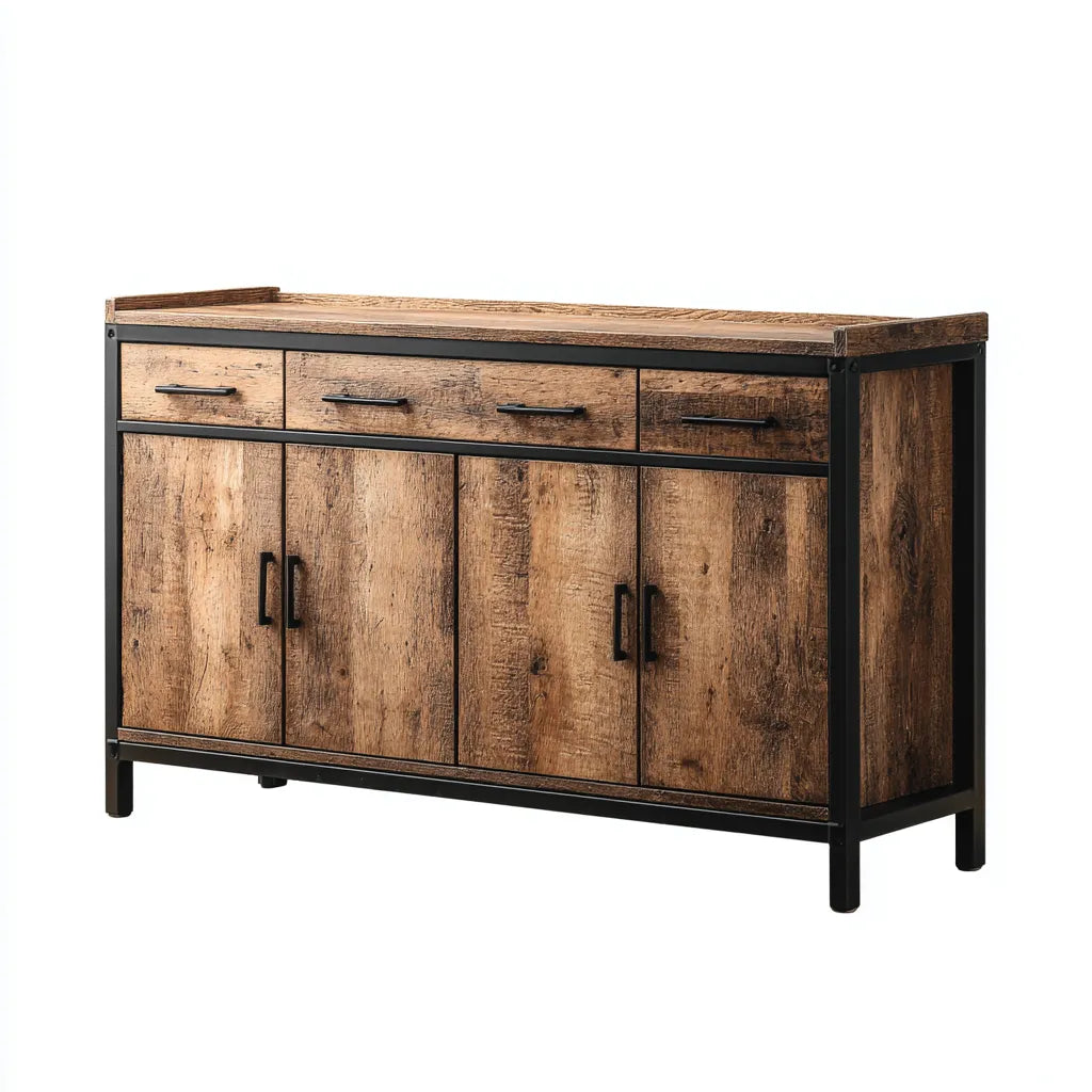 Aparador de comedor 150×42×88 cm - madera marrón y negro - estilo industrial con almacenamiento