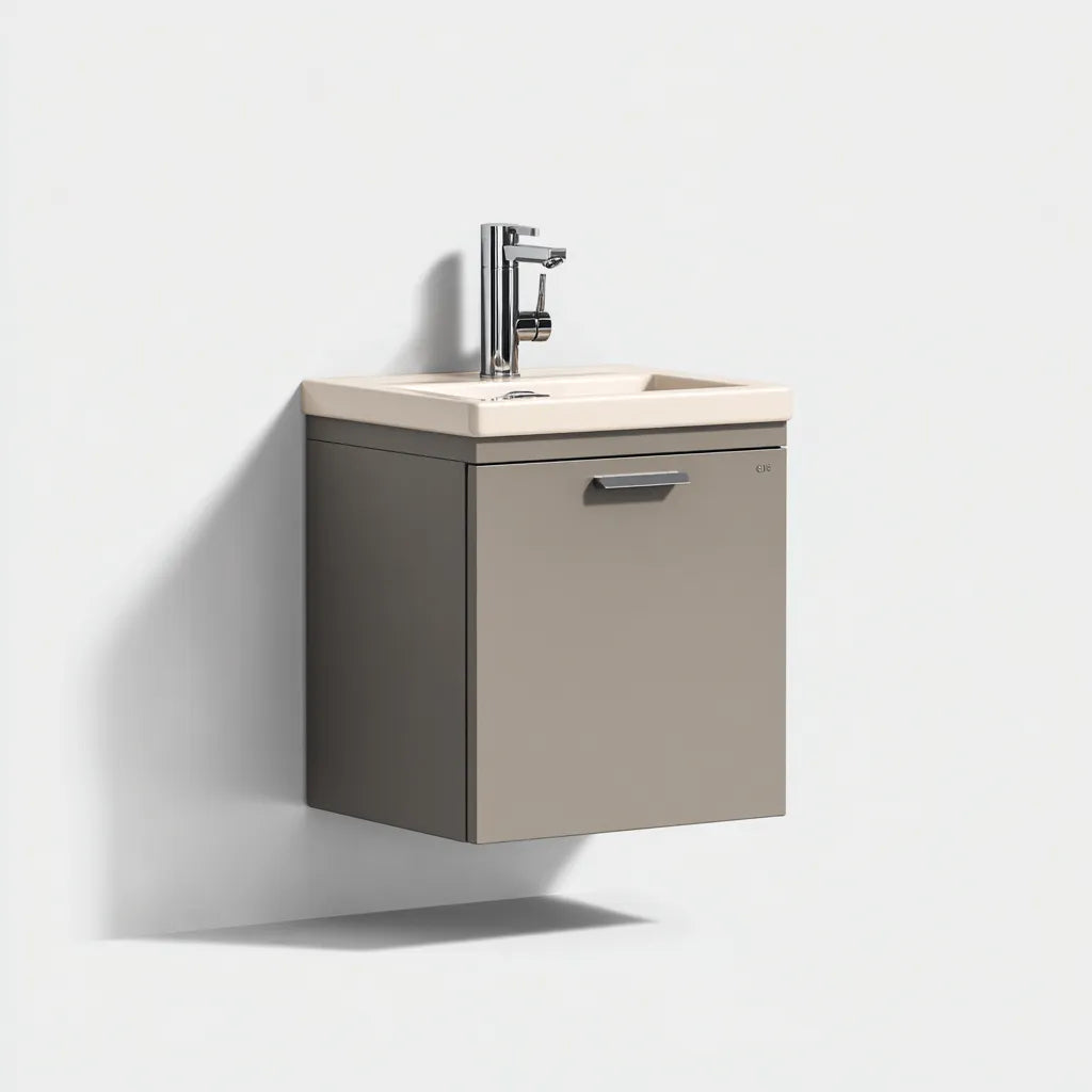 Lavabo 55×42×60 cm - gris-blanco - mueble suspendido para Baño - diseño compacto con puerta