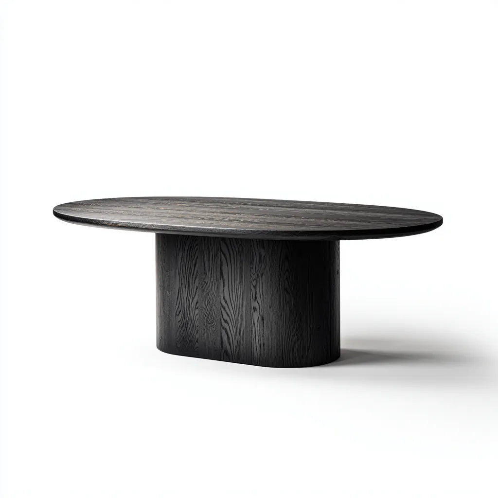 Mesa de comedor ovalada 200x100x75 cm - madera negra - base central de diseño contemporáneo