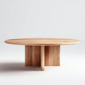 Mesa de comedor de madera 160×100×76 cm - marrón claro - forma ovalada con base central para comedor