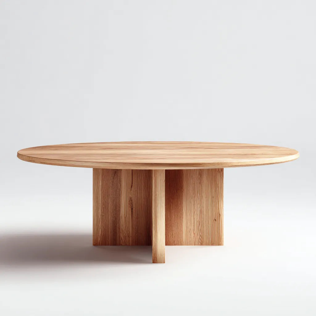 Mesa de comedor de madera 160×100×76 cm - marrón claro - forma ovalada con base central para comedor