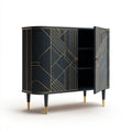Aparador de comedor 105x42x120 cm - madera negra y dorada - diseño geométrico con almacenamiento cerrado