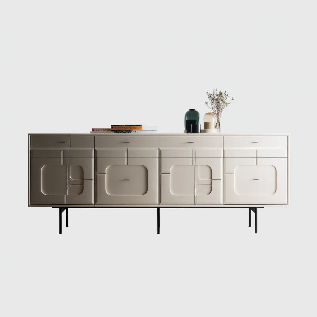 Aparador comedor 180x45x80 cm – acabado negro beige – diseño moderno geométrico