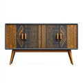 Aparador comedor 160x42x80 cm – madera nogal negro – diseño geométrico moderno