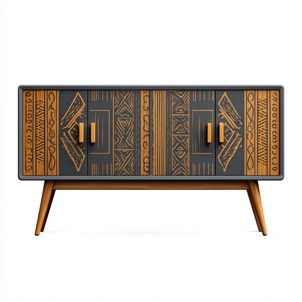 Aparador comedor 160x42x80 cm – madera nogal negro – diseño geométrico moderno