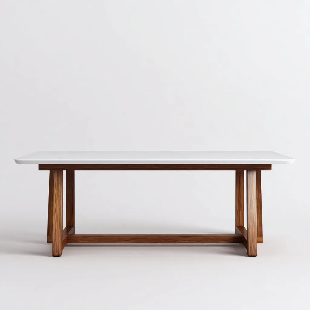 Mesa de comedor 200×95×76 cm - blanco-marrón - mesa rectangular para Comedor - tablero claro y estructura de madera