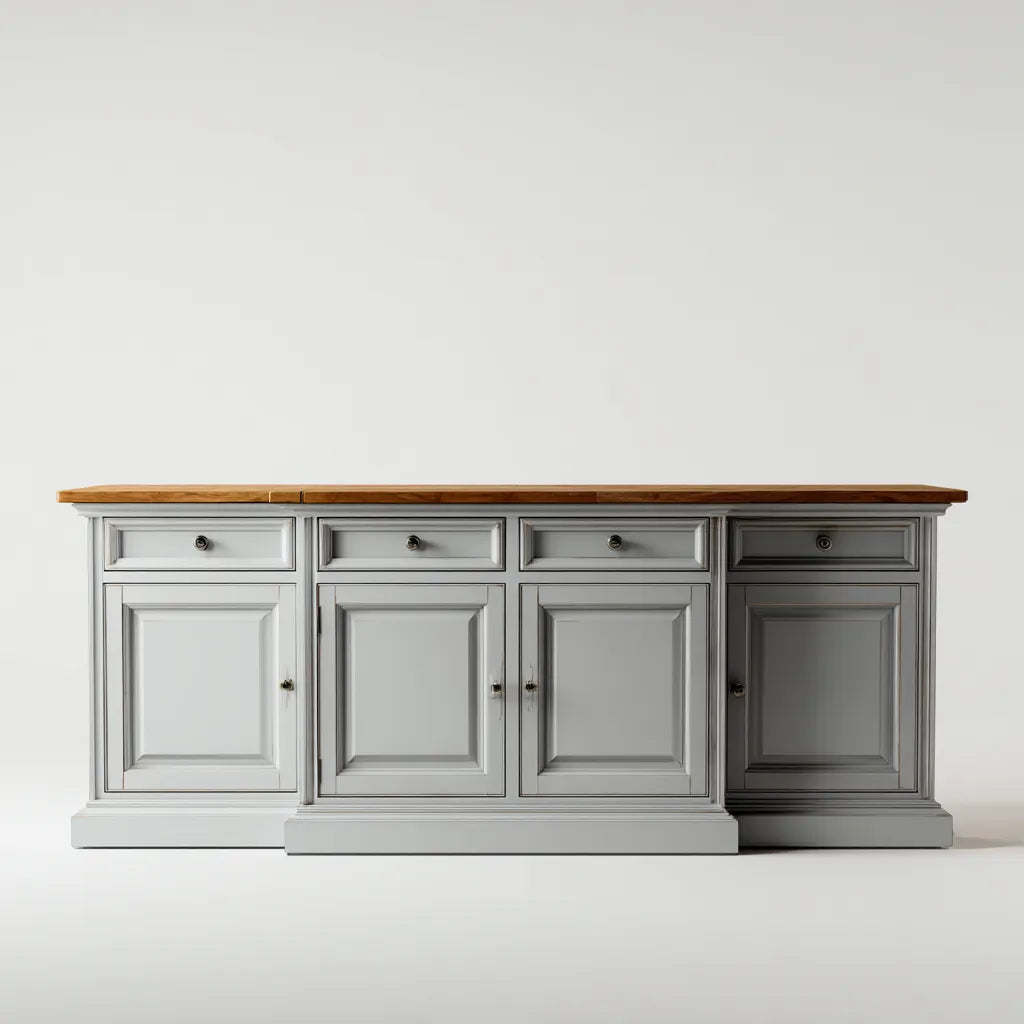 Aparador de comedor 180×45×86 cm - gris y marrón - diseño clásico con amplia superficie superior