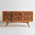 Aparador 150×40×80 cm - natural - almacenamiento para Comedor - puertas caladas con diseño floral decorativo