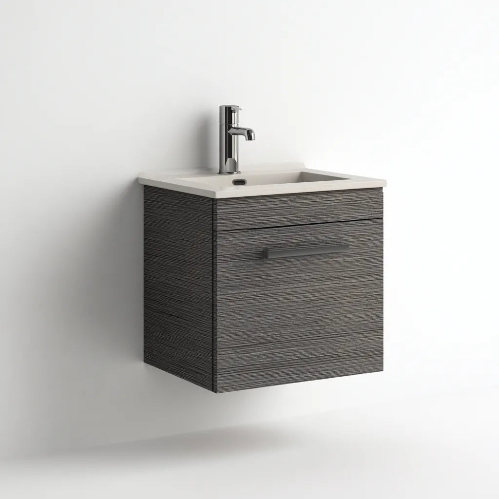 Lavabo baño 60x45x50 cm – gris madera – diseño compacto funcional