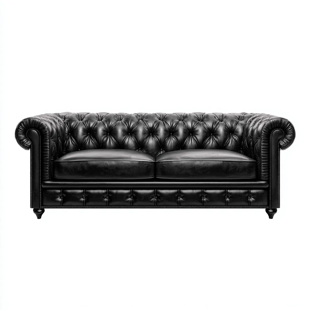 Sofá 2 plazas 178×92×78 cm - negro - tapizado efecto piel para Sala De Estar - estilo clásico capitoné