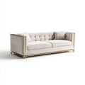 Sofá de 3 plazas 205x92x80 cm - tela beige y metal dorado - estilo contemporáneo con respaldo acolchado