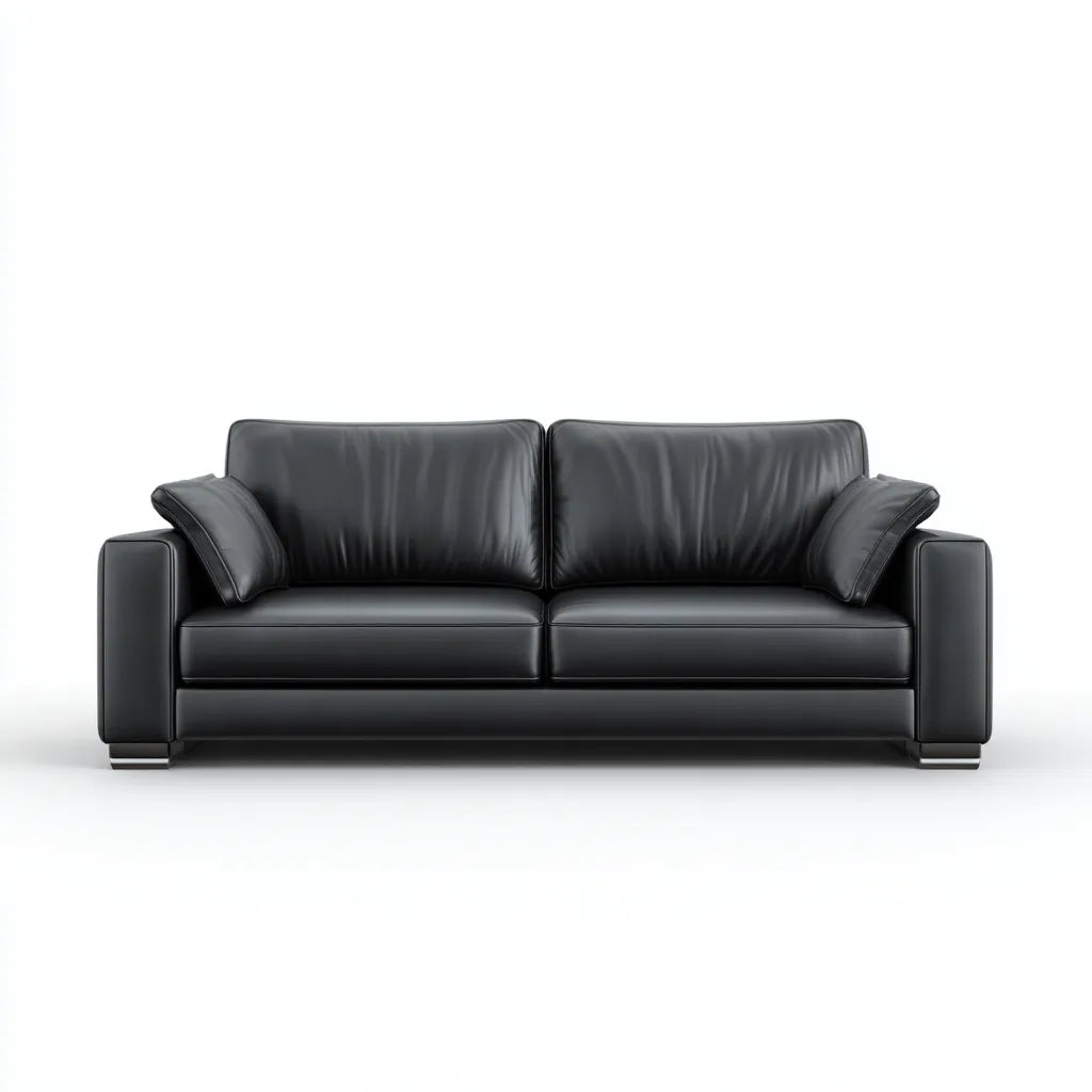 Sofá sala de estar 180x85x82 cm – piel sintética negra – estilo moderno confortable