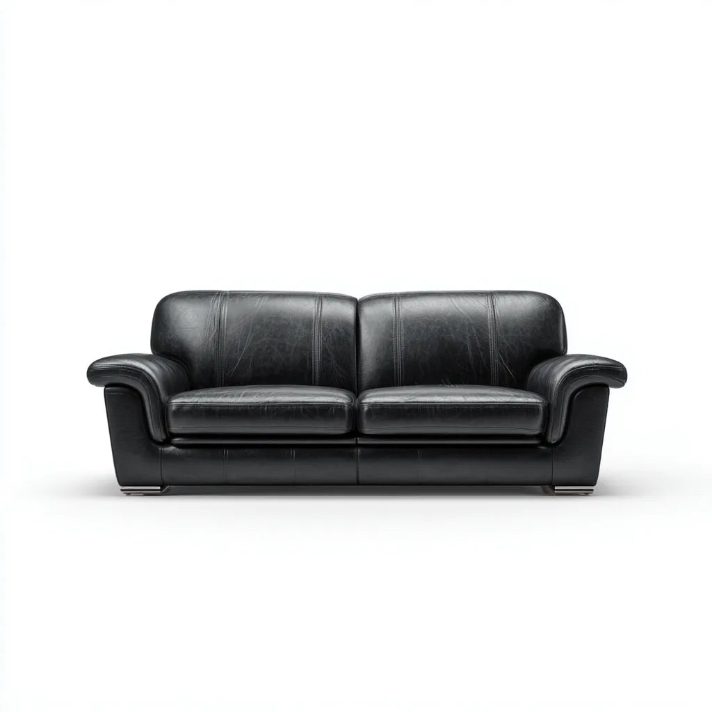 Sofá sala de estar 175x88x85 cm – piel sintética negra – estilo clásico relajado
